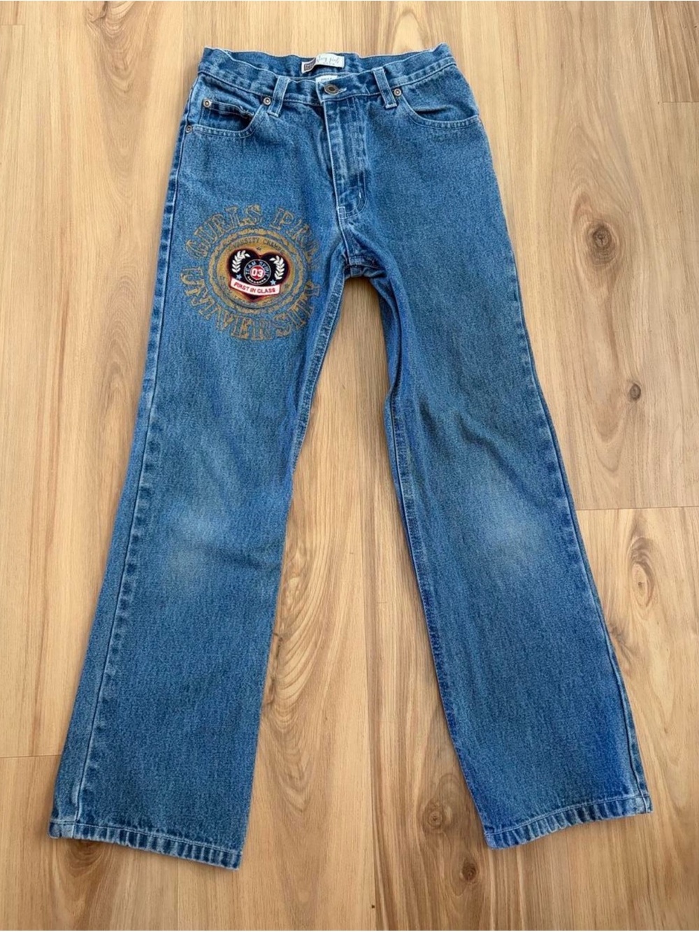 Faded Glory Blue Denim Bootcut Jeans with Embroidered Patch